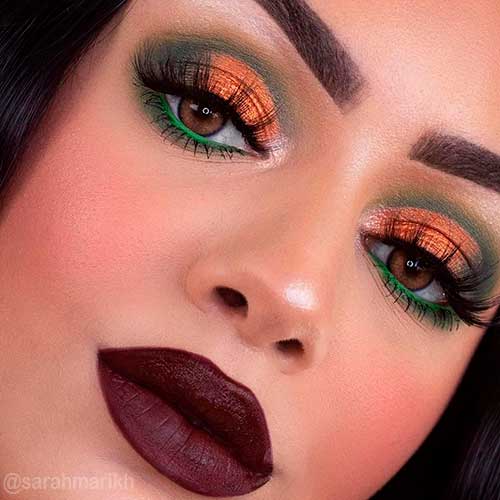 Gorgeous fall makeup looks 2021 that uses Carnival IV The Antidote Palette, Silky Blush and Satin Chocolate lipstick