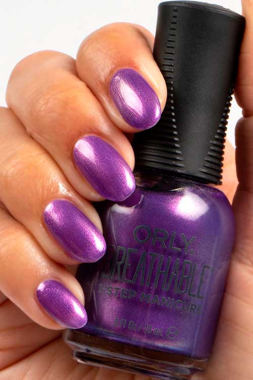 ORLY Breathable Nail Polish Alexandrite By You Short bright violet shimmer nails with ORLY Breathable Nail Polish Alexandrite By You