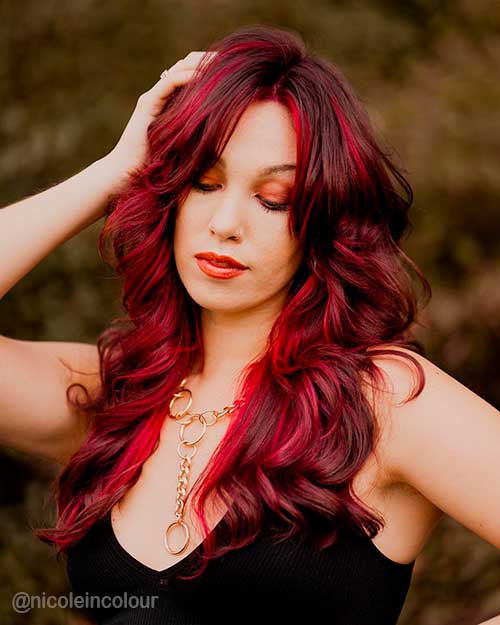 Long Red and Black Hair is one of the best Fall Hair Colors 2021 to Try