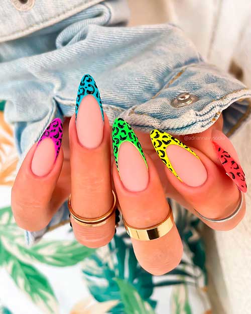 Colorful Panther French Tip Nails Colorful Panther French Tip Nails Almond Shaped to Get a Cool Nail Look Ever