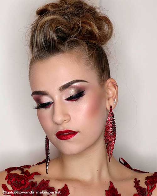 Easy and Classic Christmas Makeup Look that coupled with bold, red lipstick for Holiday 2021