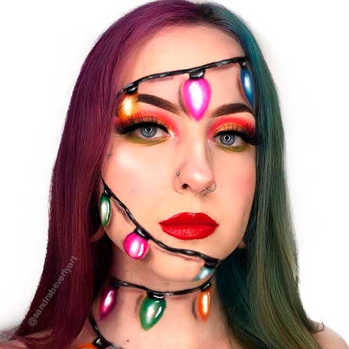 Festive Christmas Lights Makeup Look Festive Christmas Lights Makeup Look with Red and Green Eye Makeup