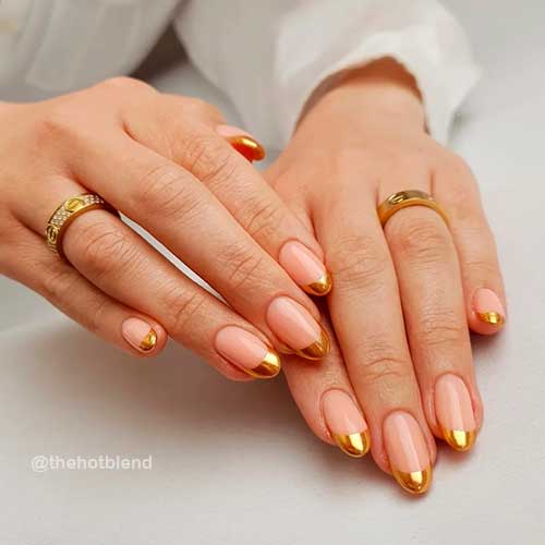 Classy Gold Chrome French Tip Nails 2021 Almond Shaped