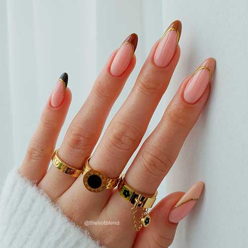 Nude Gradient With The Extra Touch Of Gold French Tip Nails 2021