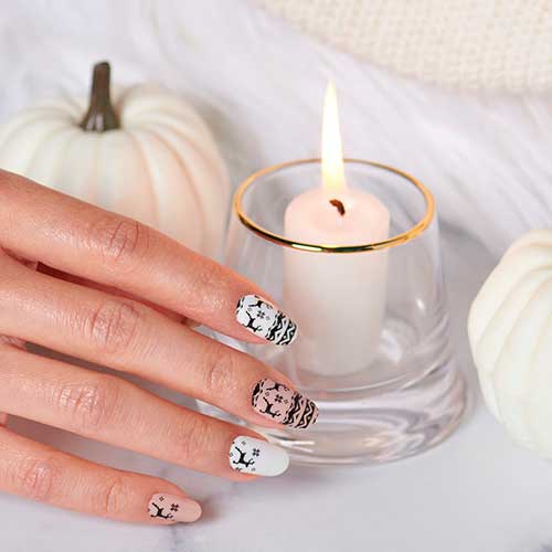 A Dashing Time Color Street Nail Polish Strips Short White and Beige Nails Covered with A Dashing Time Color Street Nail Polish Strips for Holiday 2021
