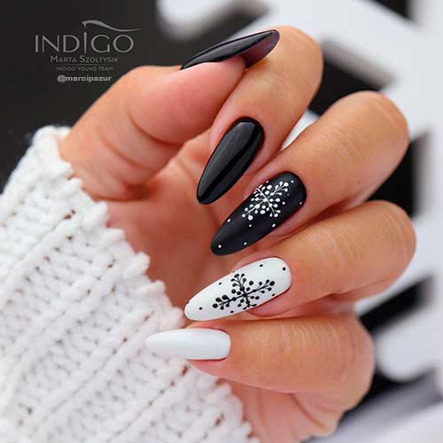 Classy Almond Black and White Nails Design