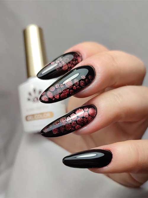 Long Almond Shaped Black Cat Eye Nail Design