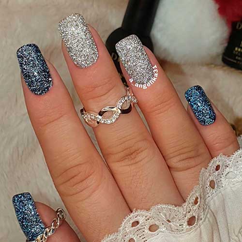 Brilliant Silver and blue New Year Nails Design