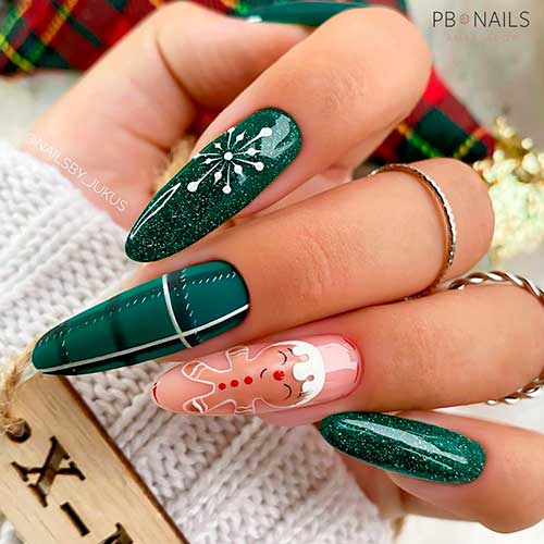 Christmas Holidays Dark Green Nail Design Christmas Holidays Shimmer Dark Green Nails Design Long Rounded Shaped