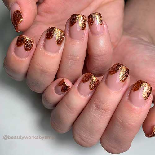 Cute Gold Hearts New Years Nails Design Cute Gold Glitter Hearts on Tips New Years Nails 2022 Design