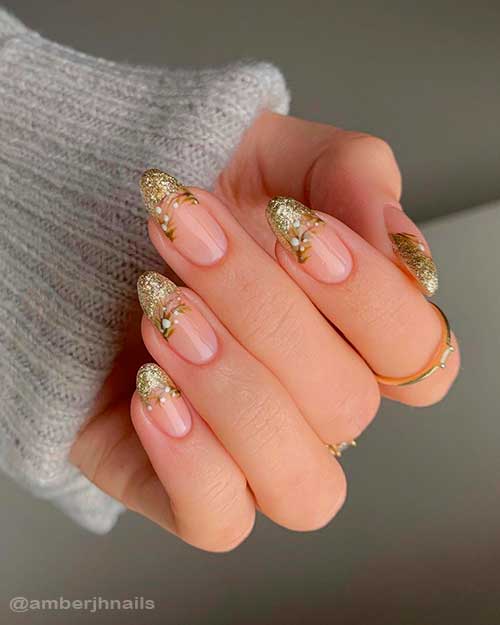 Festive New Years Nails Design Festive Twisted Gold Glitter French New Years Nails 2022 Design