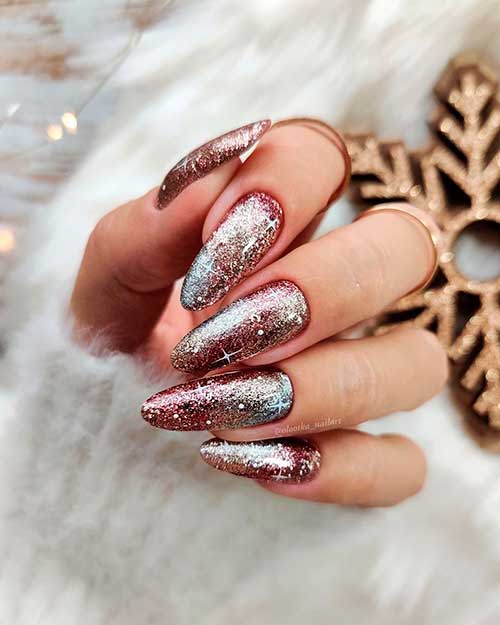 Glittery New Year Nails Design Long Almond Shaped Glittery New Year Nails 2022 Design
