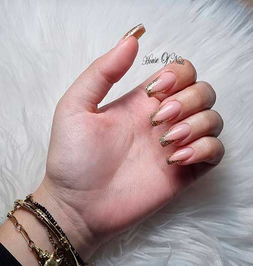 Golden V French Tip Nails design Golden V French Tip Nails design