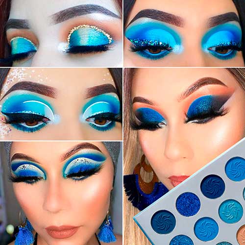 Gorgeous Blue Eye Makeup Looks with Space Blue Eyeshadow Palette DE'LANCI