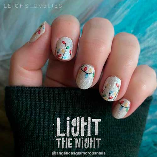 Short Nails Covered with Light the Night Color Street Nail Polish Strips for Holiday 2021