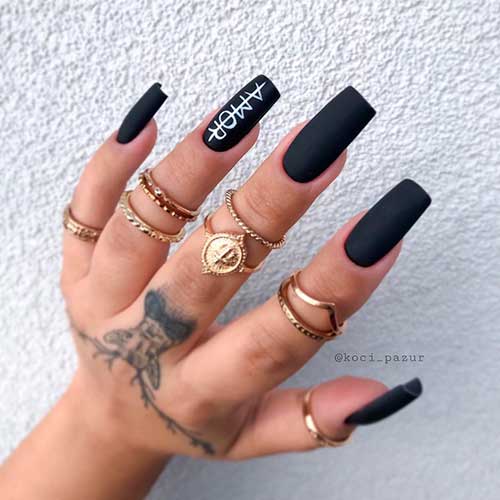 Matte Black Anti Valentine's Day Nails Square Shaped