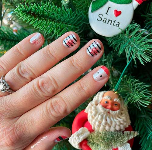 Secret Santa Color Street Nail Strips Short Nails Covered with Secret Santa Color Street Nail Strips