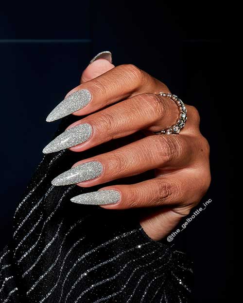 Shimmering Platinum Stiletto New Years Eve Nails Design Shimmering Platinum Stiletto New Years Eve Nails Design
