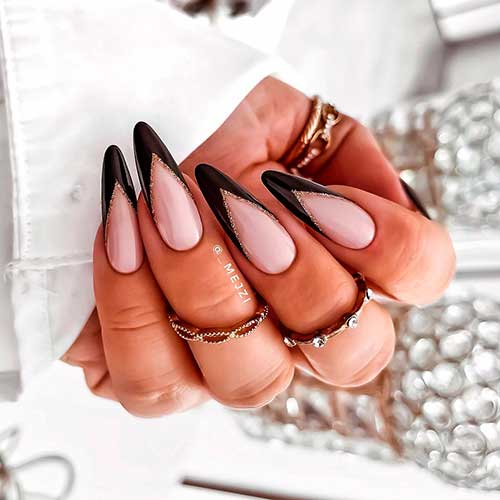 V-Shaped Gel Black French Tip Nails design