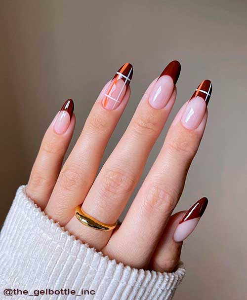 French Brown Nails Tips and Lines Nail Art Design French Brown Nails Tips and Lines Nail Art Design