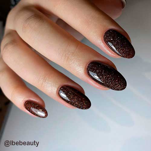 Glittery and Glossy Dark Brown Nails 2022