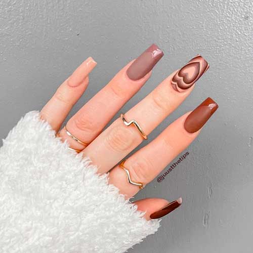 Heart Shapes, and French Brown Acrylic Nails, is one of the best brown nail designs 2022