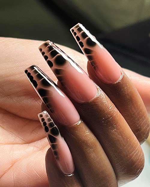 Coffin Crocodile Nails French Tip Cute Long Glossy Black Coffin Crocodile Nails French Tip