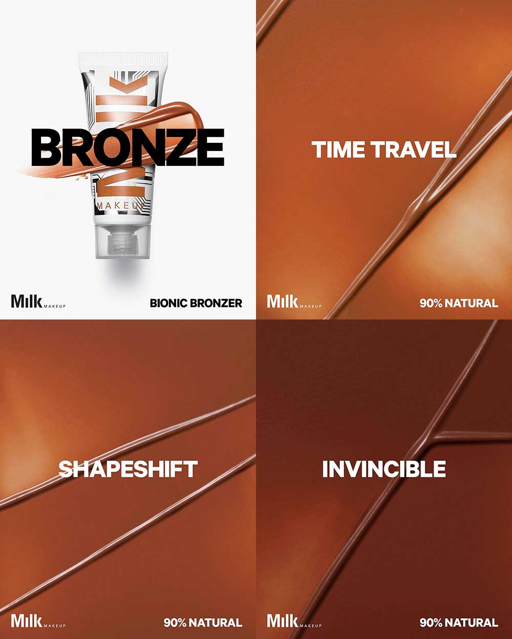 Hydrating Liquid Bronzer Milk Makeup Bionic Bronzer Shades Time Travel (light bronze), Shapeshift (medium bronze), and Invincible (deep bronze) Hydrating Liquid Bronzer Milk Makeup Bionic Bronzer Shades Time Travel (light bronze), Shapeshift (medium bronze), and Invincible (deep bronze)