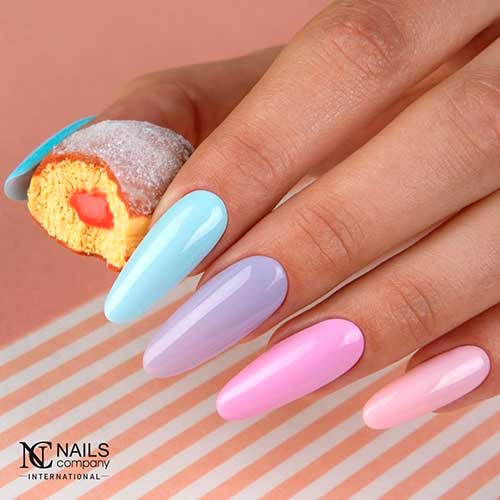 Long Round Hybrid Multicolor Pastel Nails