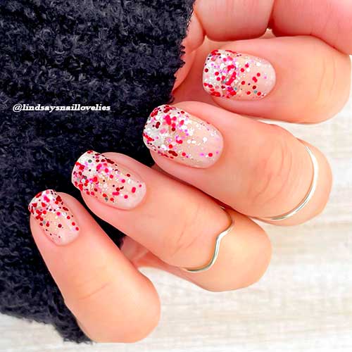 Short Round Nails Covered with Glittery Clear Love Shack Color Street Nail Strips for Valentines Day 2022