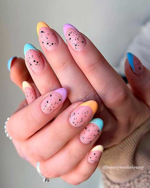 Matte Pastel Multicolored French Manicure Medium Almond Shaped Matte Pastel Multicolored French Manicure that Suits Spring Time