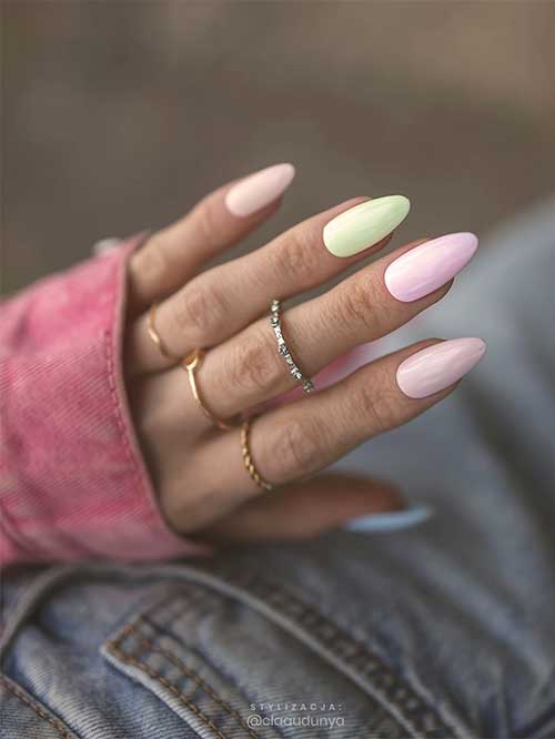 Multicolor Pastel Nails Medium almond-shaped multicolor pastel nails 2023 for springtime