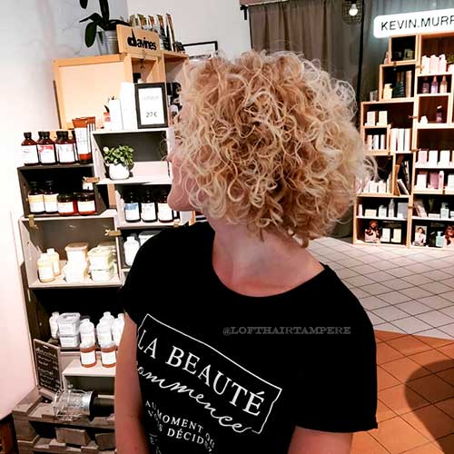 Blond permanent cute curls with short permed bob haircut Blond permanent cute curls with short permed bob haircut