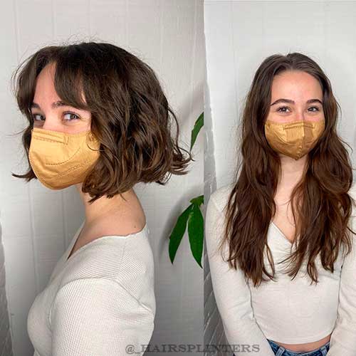 Hair transformation to textured French bob with curtain bangs