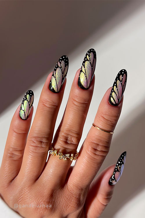 Stunning Black Butterfly Wing Nails