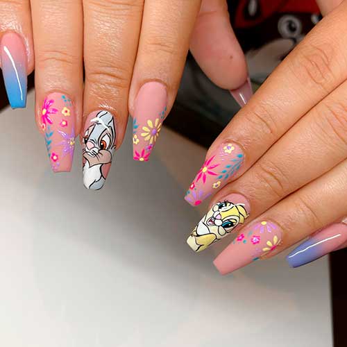 Bunnies, and Floral Coffin Easter Nails 2022