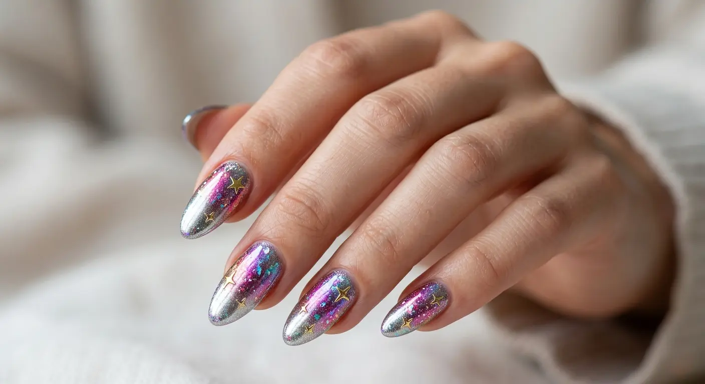 Chrome nails ideas with mirror-like multi-chrome finish in pink and purple hues Chrome nails ideas with mirror-like multi-chrome finish in pink and purple hues