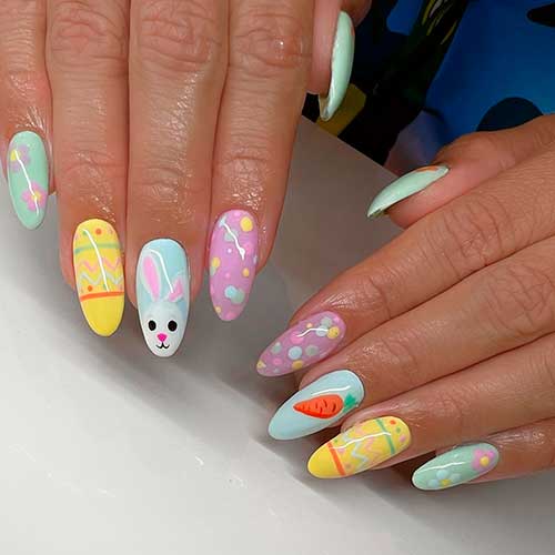 Easter Themed Nails Long Round Easter Pastel Multicolored Themed Nails