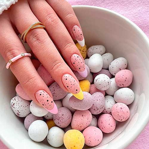 French Easter Nails Design Long Almond-Shaped French Easter Egg Nails Design