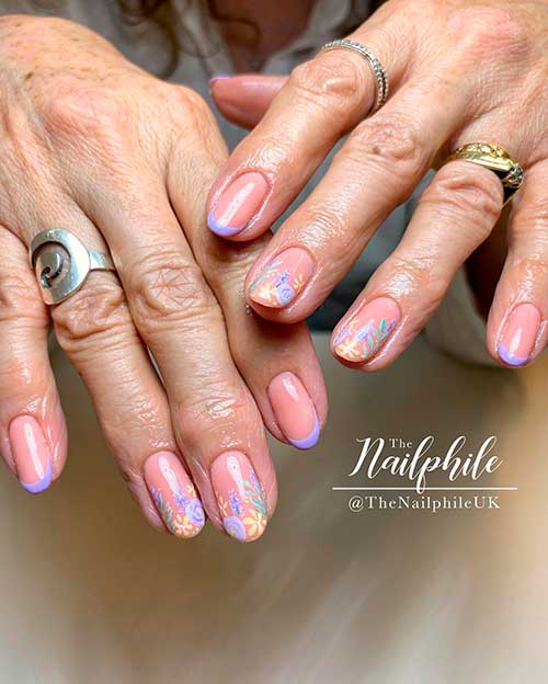 French Purple Mother's Day Nails with Floral Nail Art