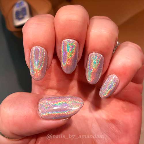 Medium Round Shaped Holographic Chrome Nails 2022 Set