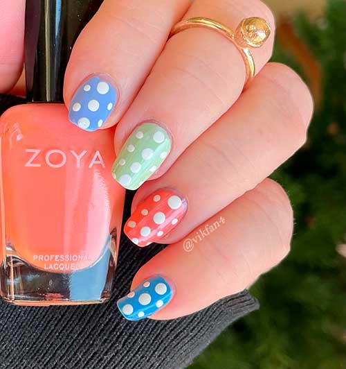 Polka dot multicolor spring nails design