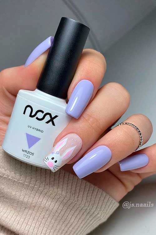 Wonderful Purple Easter Nail Art Design with Bunny Accent