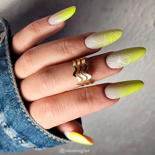 Long Yellow and Grey Ombre Nails Design