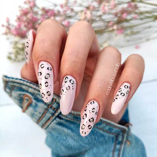 Long Round Baby Pink Nails with Sparkling Leopard Prints for Summer 2022