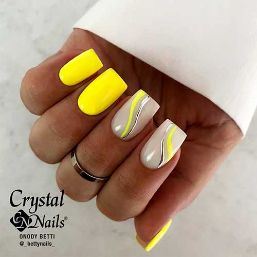 Short Square Bright Cute Summer Nails 2022 with Swirl Accents