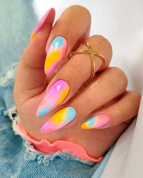 Long Almond Colorful Abstract Summer Nails Design