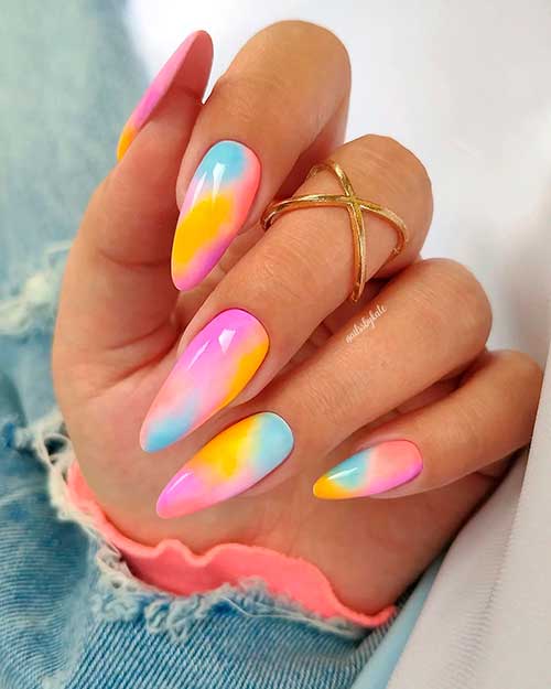 Colorful Abstract Summer Nails Design Long Almond Colorful Abstract Summer Nails Design