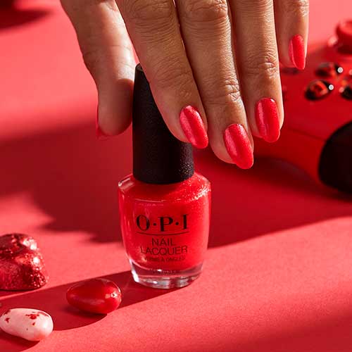Medium pearlescent red nails use OPI nail polish Heart and Con soul from OPI Xbox Spring Nail Colors 2022 collection Medium pearlescent red nails use OPI nail polish Heart and Con soul from OPI Xbox Spring Nail Colors 2022 collection