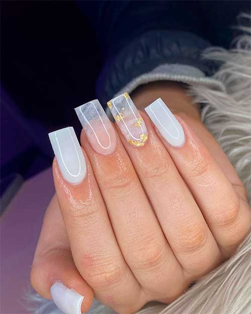 Milky White Nails with Design for Graduation Day
